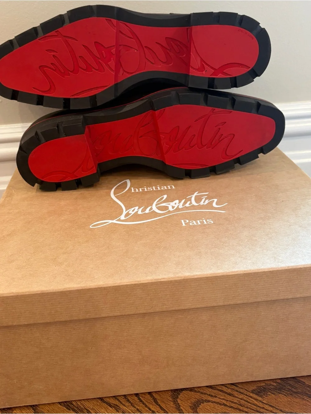 Christian Louboutin Men's Brown Leather Davisol Shoes with Red Soles